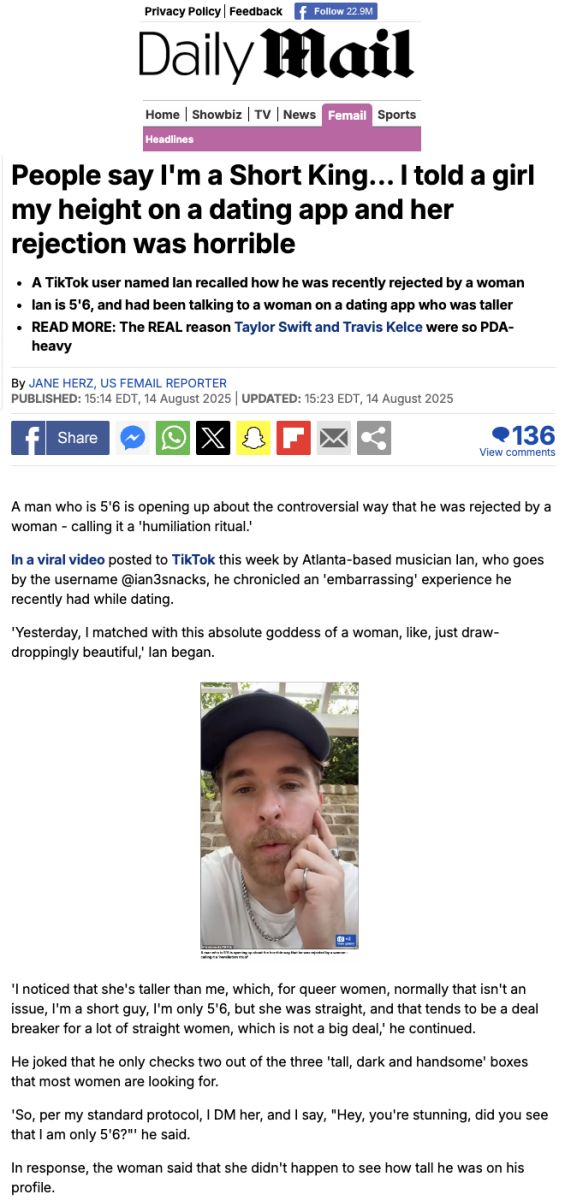 5'6 Man's Brutal Rejections Made Headlines For Major News Outlets | Height And Dating | Short Men | The Lower View