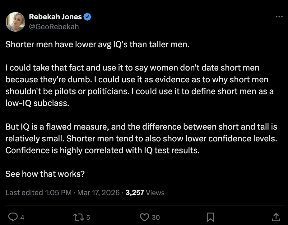 Award Winning Female Climate Scientist Thinks Shorter Men Are Dumb