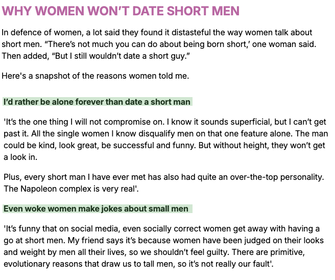 Daily Mail Reveals Confessions From Women On Why They Won't Date Short Men