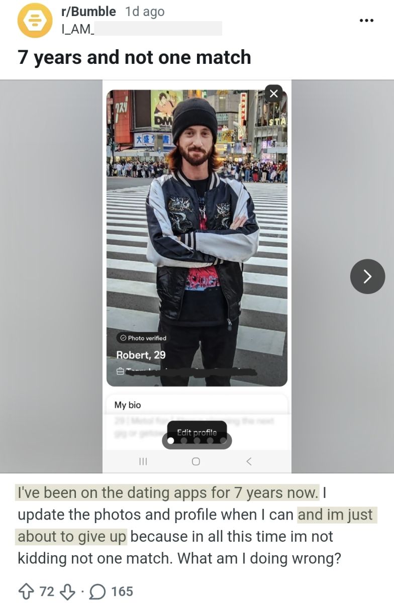 Man Has Been On Bumble For Seven Years With Zero Matches