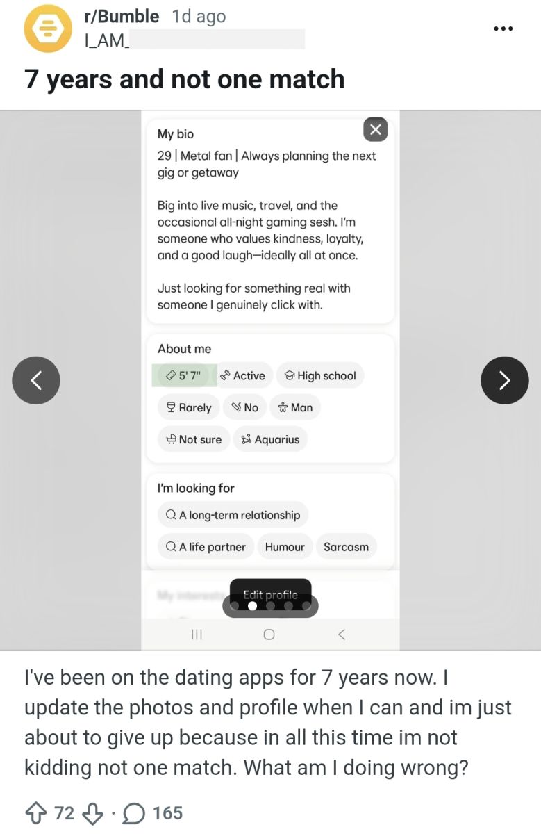Man Has Been On Bumble For Seven Years With Zero Matches