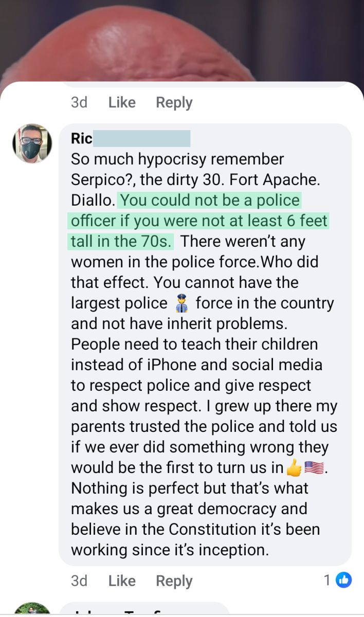 Height related comment on Facebook video about past vs present NYPD corruption