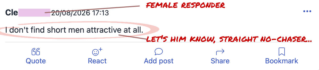 Man Posts On Women's Board For Reassurance. Leaves With Brutal Height Pills Instead.