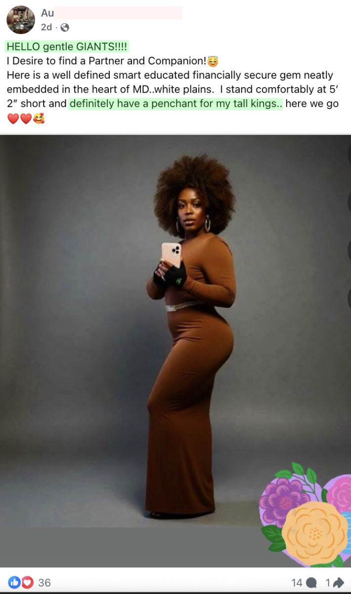 Older women thirsting over tall men in Facebook group