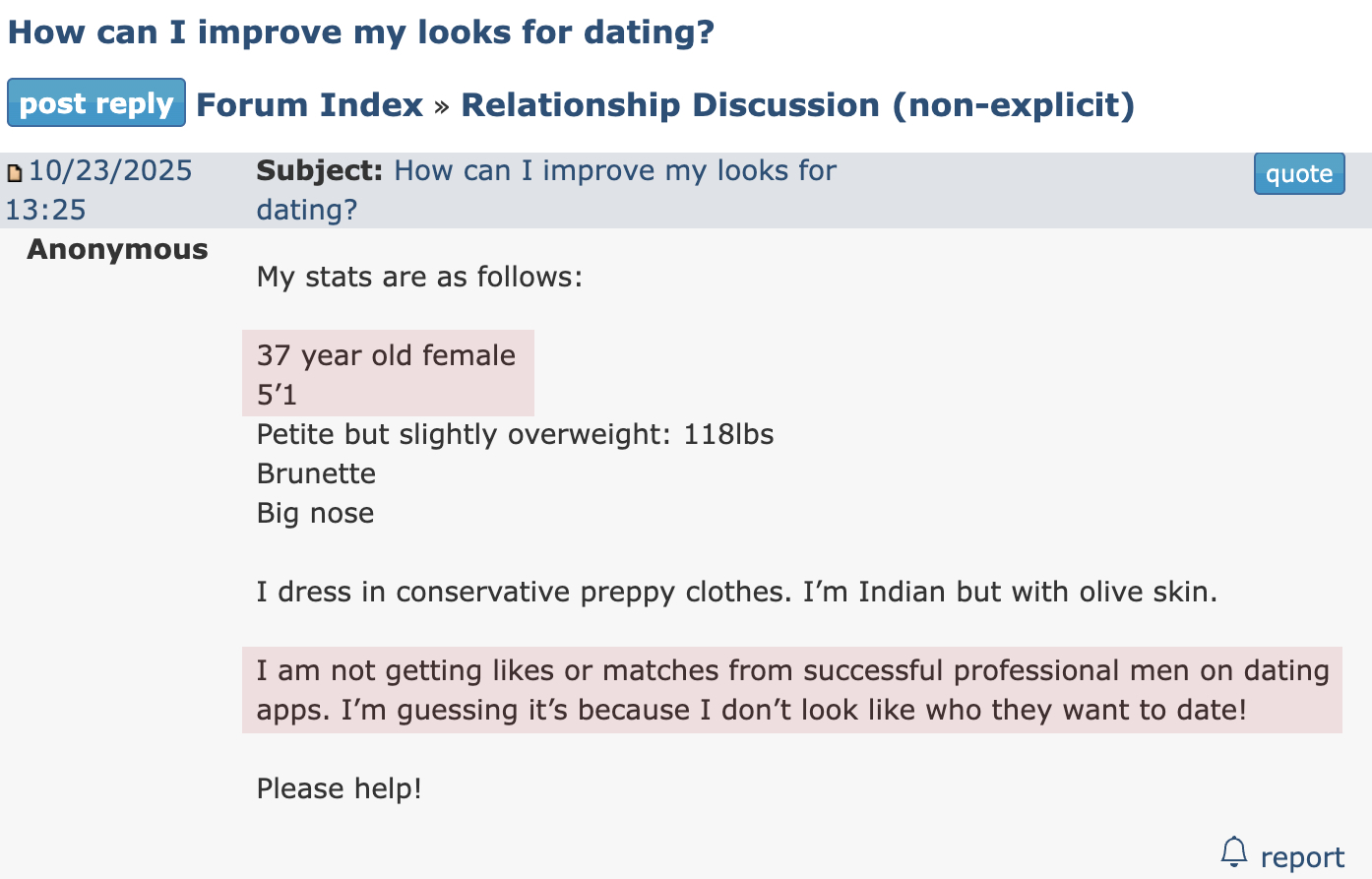 Petite Indian woman claims she can't get a date