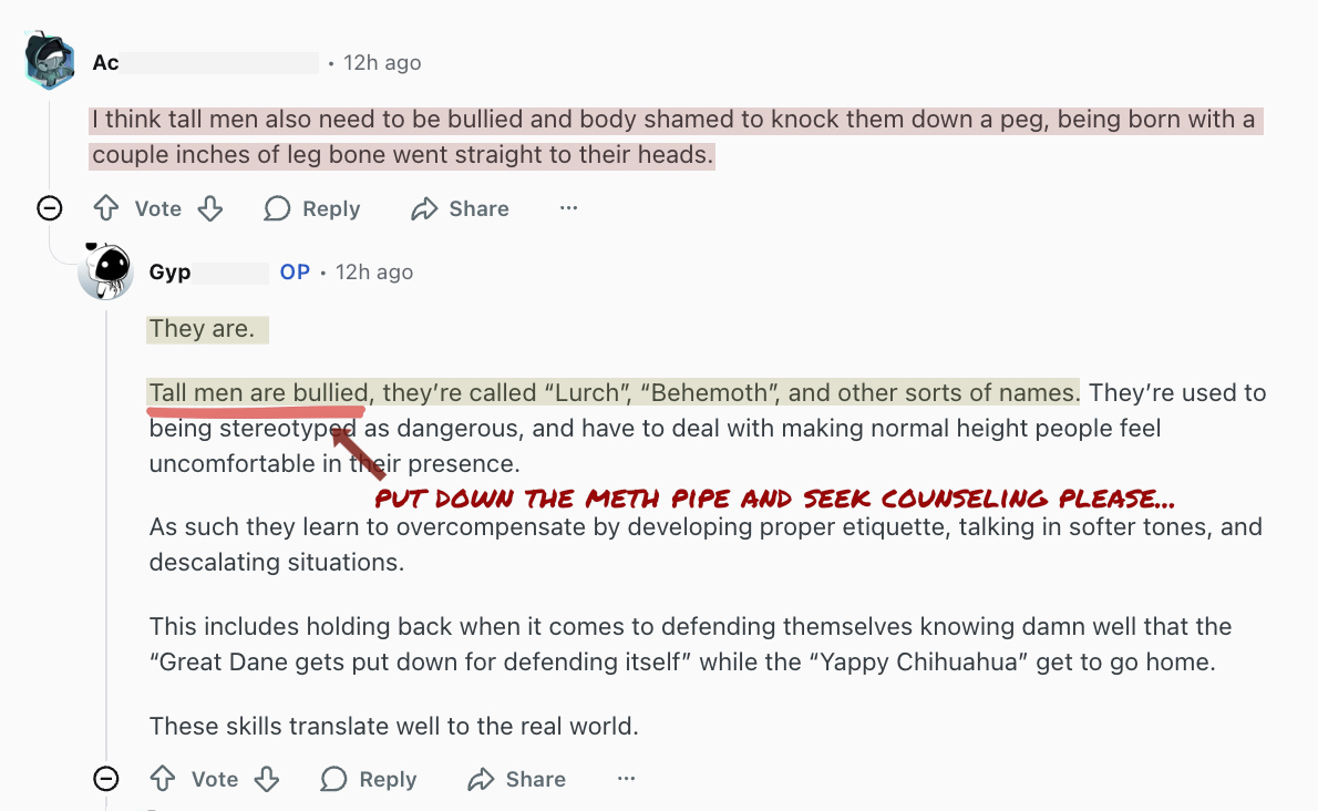 Redditor thinks short men should be bullied and ridiculed