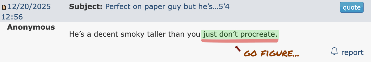 She said he's perfect on paper... but 5'4