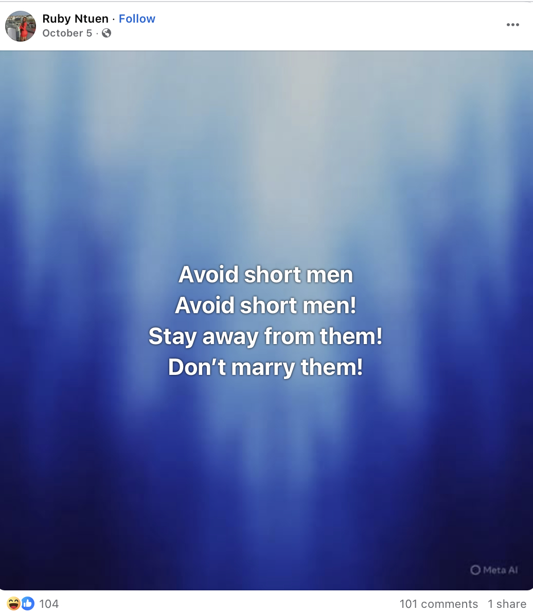 Woman Urgently Tells Her Facebook Followers To Avoid Short Men