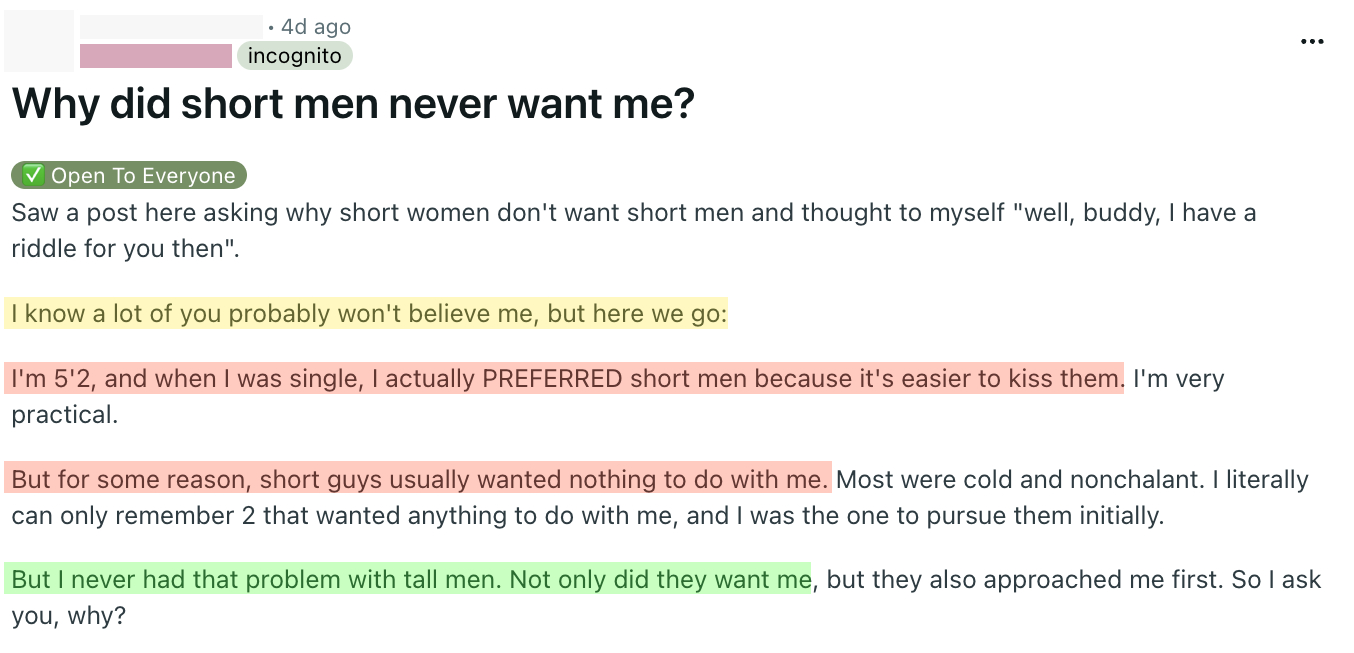 Short Woman In Relationship With Tall Man Wonders Why Short Men Never Wanted Her