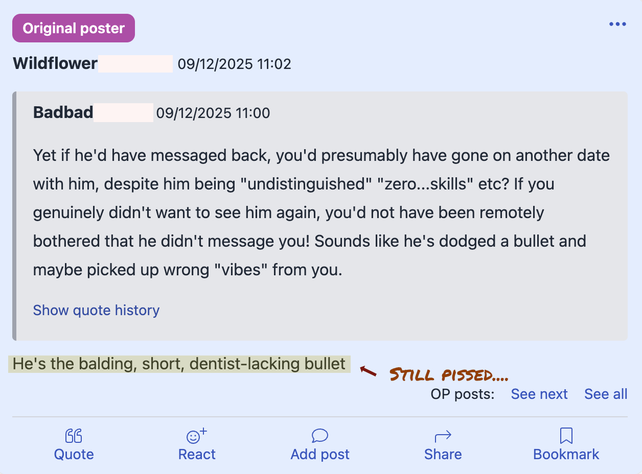 Woman furious that she was ghosted by a short middle aged man