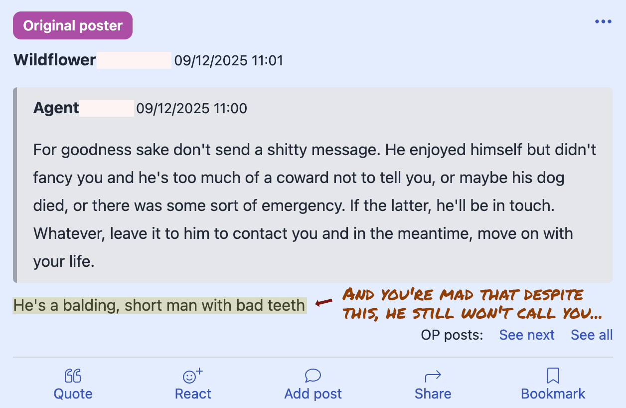 Woman furious that she was ghosted by a short middle aged man