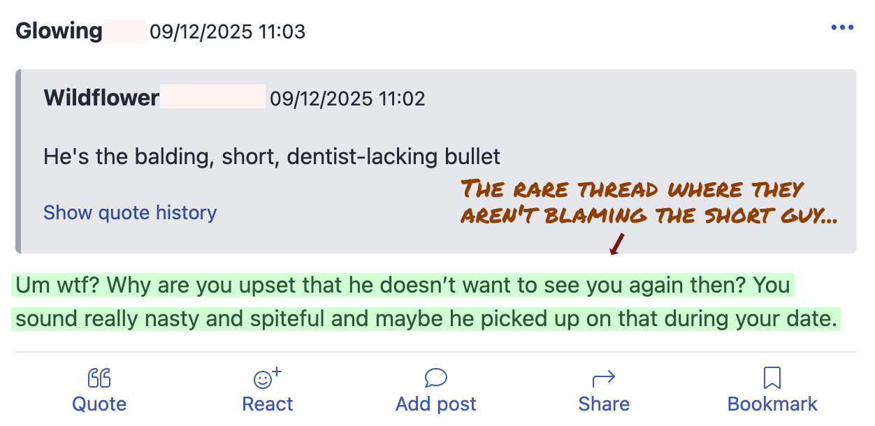 Woman furious that she was ghosted by a short middle aged man